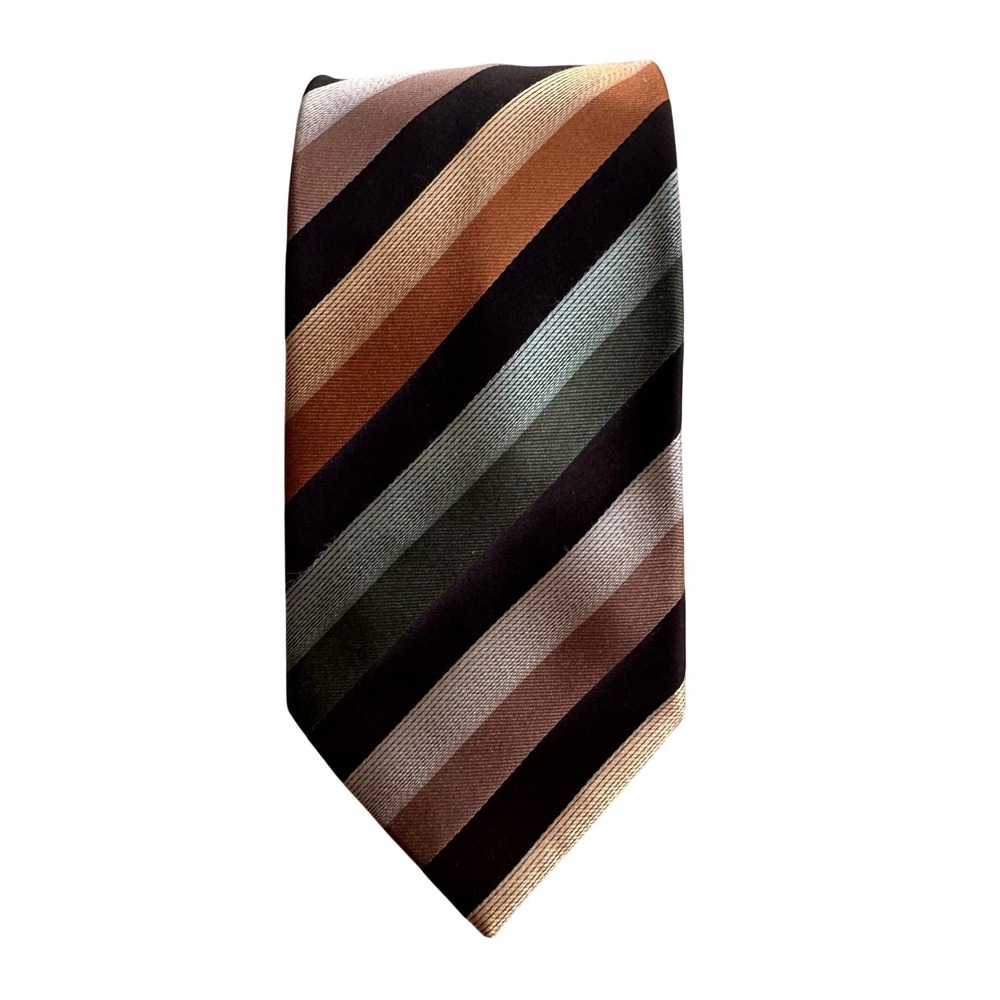 BCBG Attitude Men's Striped Silk Tie Brown Orange Green Beige Business OR Casual